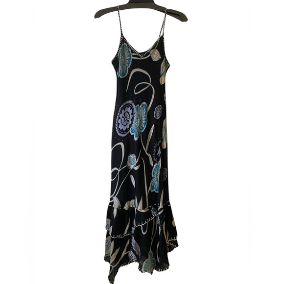 Plum Dresses & Skirts - Vintage Plum Black and Blue Floral Ruffled Spaghetti Strap Maxi Dress size 6